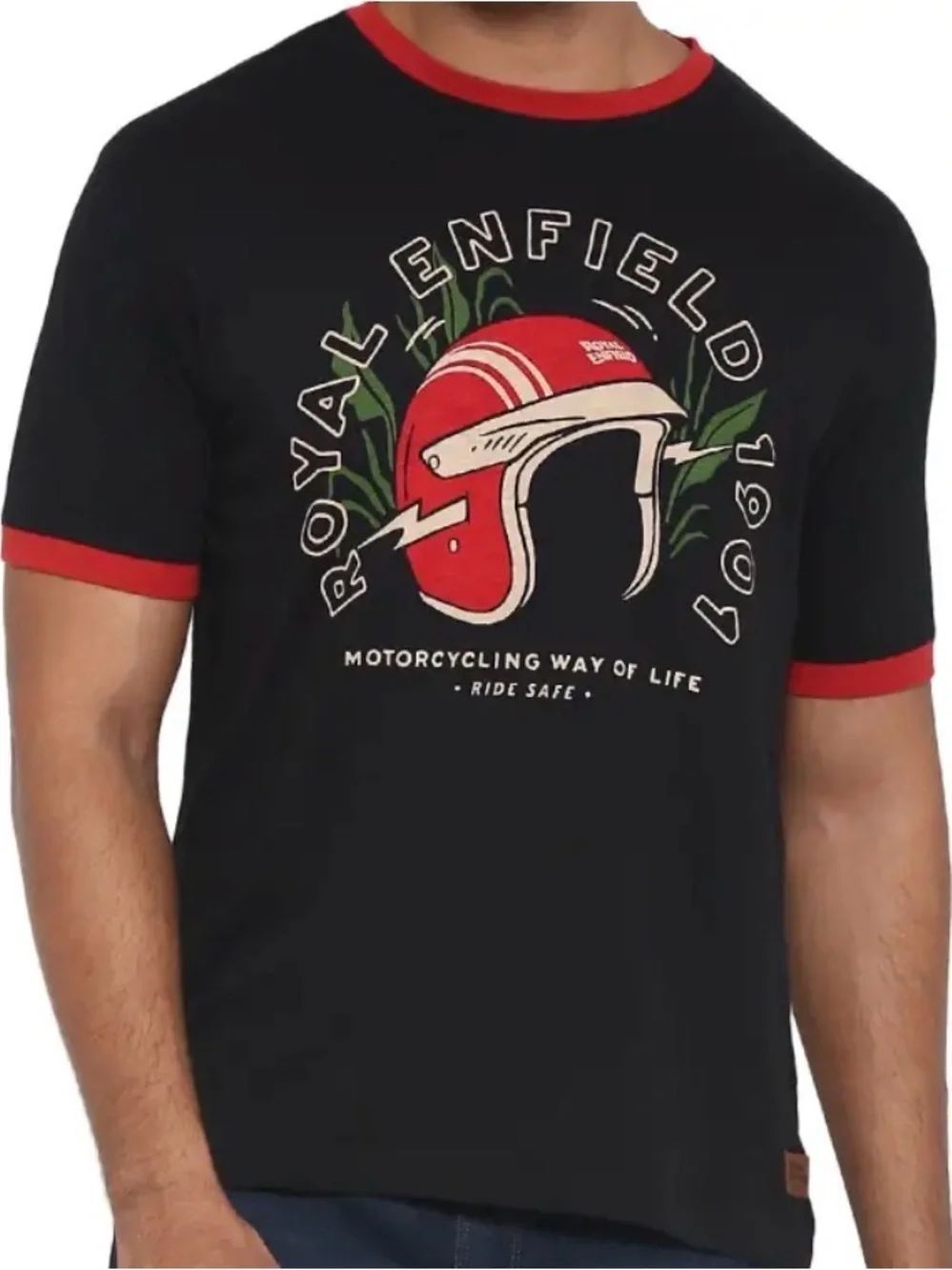 NewβROYAL ENFIELD 1901 BLACK T-SHIRT & Red Graphic Ringer Tee